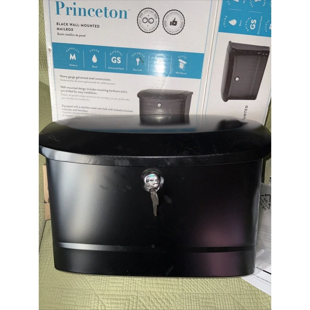 Architectural Mailbox Black Princeton Locking Wall Mount Mailbox Black w/2 Keys